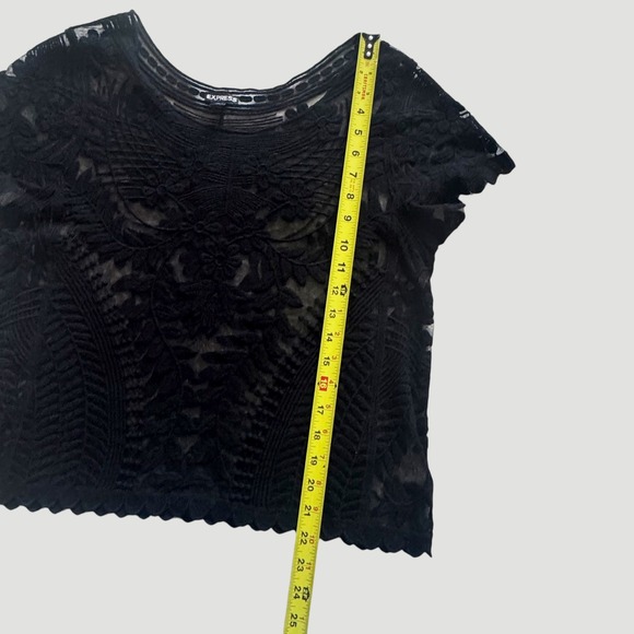 Express Black Sheer Floral Embroidered Mesh Top Sz Large Whimsigoth Witchy Goth - Picture 5 of 6